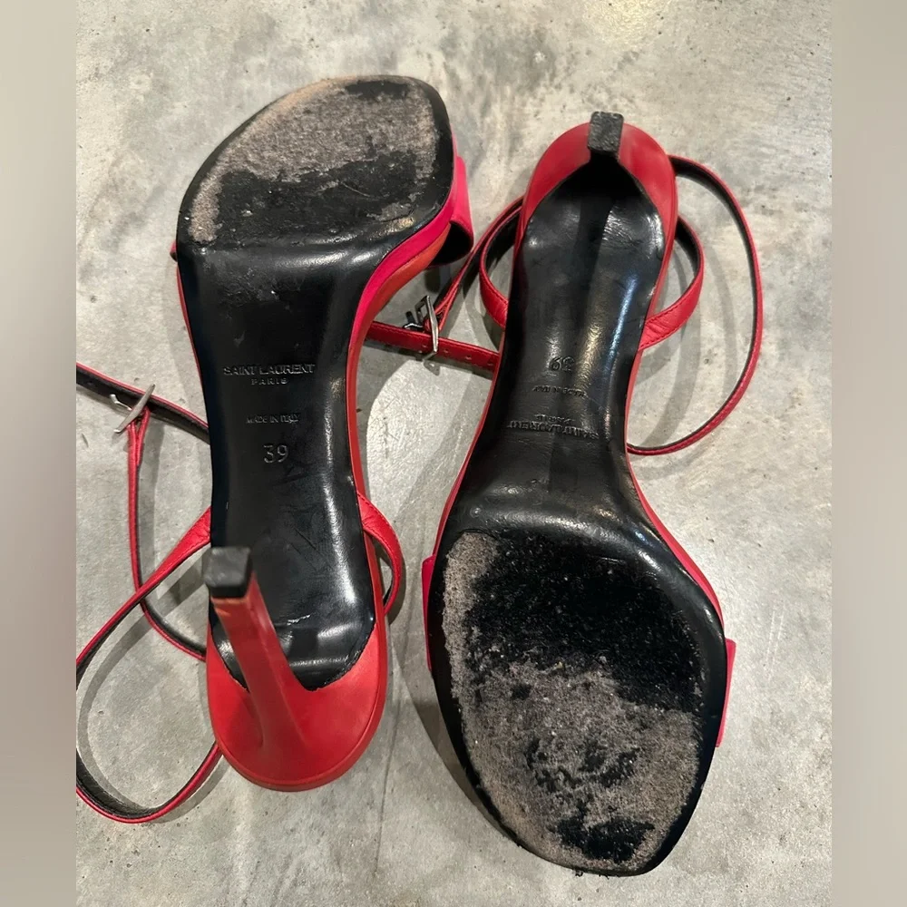 Saint Laurent Red Pink Strappy Sandals - Picture 6 of 13